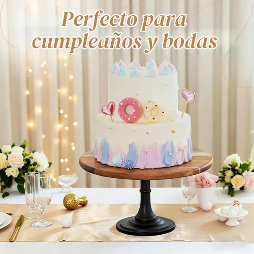 Vista 3 de NUPTIO Soporte de madera para tartas, pequeño soporte redondo para postres