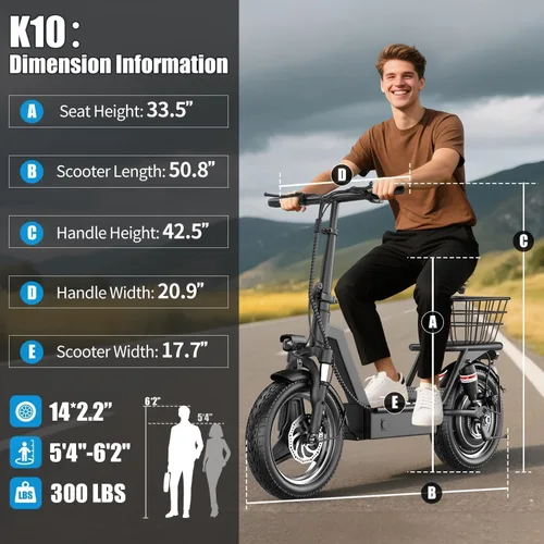 Vista 9 de ASKGO Electric Scooter for Adults, 650W Peak Motor Electric Scooter with Seat, 25Mph & 35Miles Range, 14" Foldable Escooter with Dual Suspension