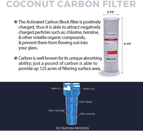 Vista 3 de LiquaGen Juego de 1 filtro de agua de repuesto de carbono y 1 sedimento de 10 x 2.5 pulgadas, cartuchos de 5 micras y 10 pulgadas, compatible