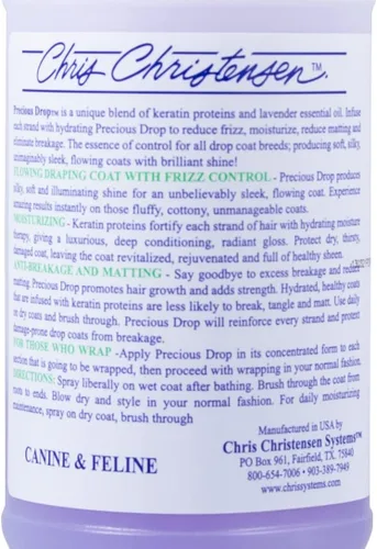 Vista 4 de Chris Christensen Precious Drop - Acondicionador listo para usar, acondicionador para perros, acicalar como un profesional, reduce el encrespamiento