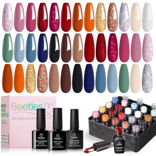 Vista 16 de Juego de esmalte de uñas de gel Beetles Cat Eye - 24 piezas, 20 colores de esmalte de uñas de gel con brillantina, cambia de color oscuro, kit