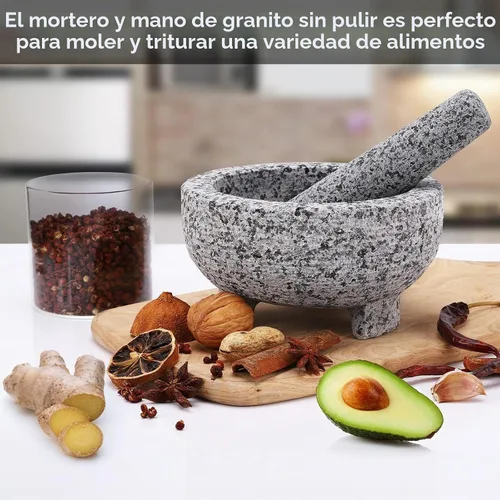 Vista 2 de Juego de mortero y mortero, tazón de molinillo de granito sin pulir de 6