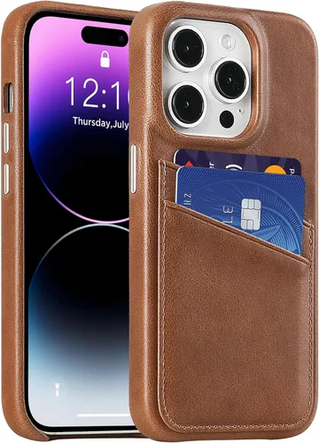 Vista 48 de LUCKYCOIN Funda de piel 100% auténtica tipo cartera para iPhone 13, diseño delgado con tarjetero y funda protectora a prueba de golpes, forro