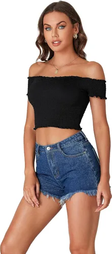 Vista 4 de Umenlele Blusa sexy de manga corta con hombros descubiertos para mujer