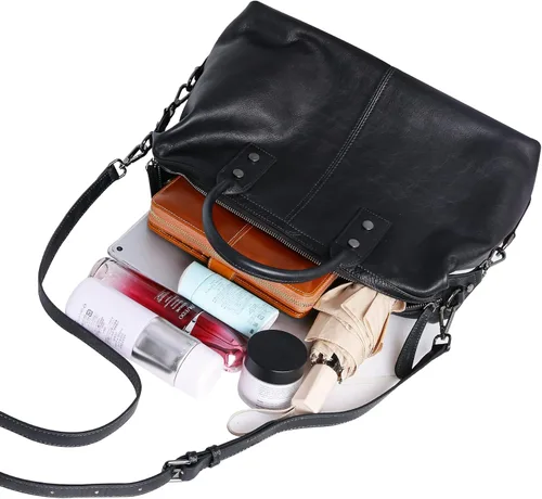 Vista 8 de Iswee - Bolso de hombro de cuero genuino, bolso tote con diseño de morral, con asa superior, bolso de gran capacidad, bolso cruzado