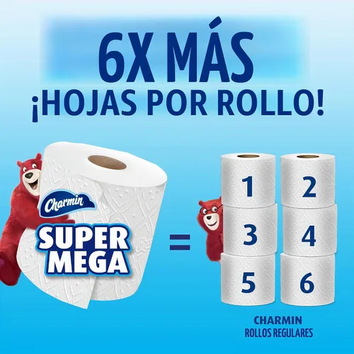 Vista 3 de Charmin Papel higiénico ultra fuerte, 6 rollos súper mega = 36 rollos regulares