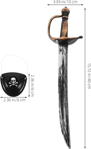 Vista 7 de Espadas piratas de plástico, con parche de ojo, accesorios de plástico samurái de anime, caballero pirata, Halloween, suministros de fiesta