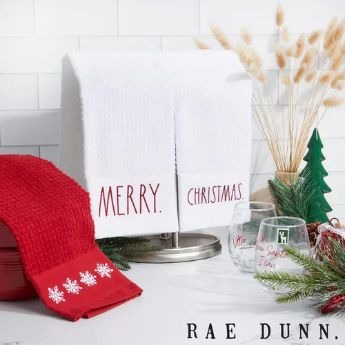 Vista 3 de Rae Dunn Juego de toallas de mano para cocina y baño, 100% algodón, toallas de cocina bordadas, toallas de mano decorativas, Navidad, paquete de 3