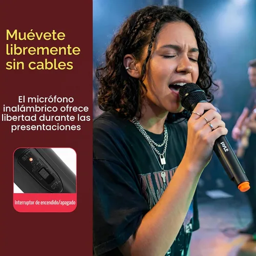 Vista 3 de Pyle Sistema de Micrófono Inalámbrico VHF Portátil - Conjunto Transmisor de Micrófono Dinámico Unidireccional de Mano Profesional Operado por Negro