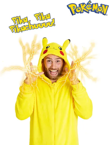 Vista 4 de Pokemon Pikachu Onesie, Mens Onesies Halloween Costumes, Fleece Adult Onesie