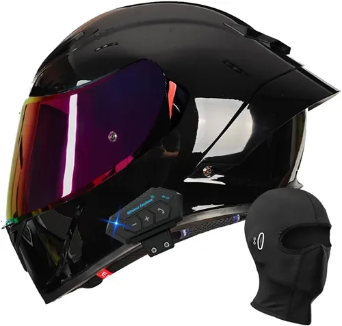 Vista 20 de Casco de motocicleta Bluetooth de cara completa, aprobado por DOT, casco antivaho, doble visera, casco de bicicleta de calle, altavoz dual integrado