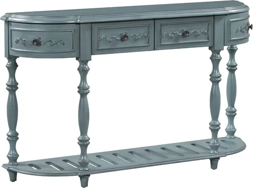 Vista 5 de RUNNA Mesa consola de 52 pulgadas de largo con 4 cajones y 1 estante, mesa de entrada de media luna para sala de estar, pasillo, dormitorio