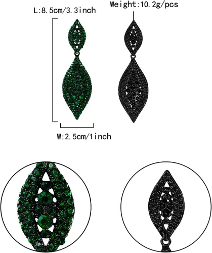 Vista 6 de Flyonce - Aretes caídos de diamantes de imitación y diseño de 2 hojas para novia