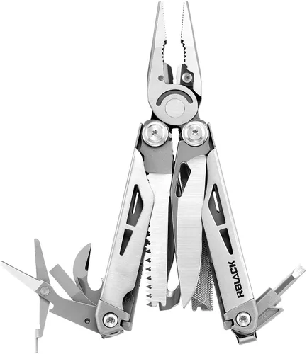 Vista 10 de Tijeras y alicates multiherramienta 21 en 1 con cortadores de tungsteno, autobloqueo Kit EDC duradero y resistente para camping, reparación, Negro
