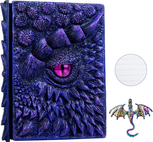 Vista 13 de Diario 3D en relieve de ojo de dragón en relieve, cuaderno grabado de resina, cuaderno Dnd para los amantes de los dragones, papel en blanco, bloc