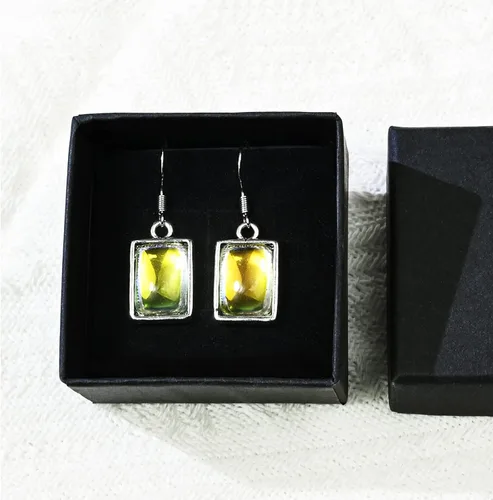 Vista 7 de Moonstone Dangle Earrings Silver Rectangle Gemstone Drop Hypoallergenic Handmade Earrings for Women Trendy Fashion