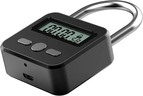 Vista 3 de Tookie Bloqueo de temporizador de metal, bloqueo de sincronización máximo de 99 horas, candado temporizador recargable USB con pantalla LCD, bloqueo