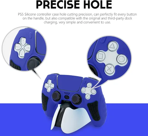 Vista 3 de ECHZOVE Funda de silicona para controlador PS5 (azul) – Cubierta de controlador de PS5 duradera y antideslizante con accesorios personalizables