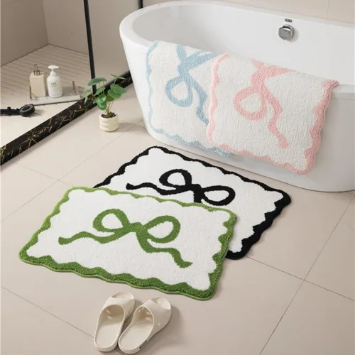 Vista 5 de Tapete de baño festoneado negro de 26 x 18 pulgadas, tapetes de baño suaves y absorbentes, lavables a máquina, de microfibra, para bañeras, lavabos