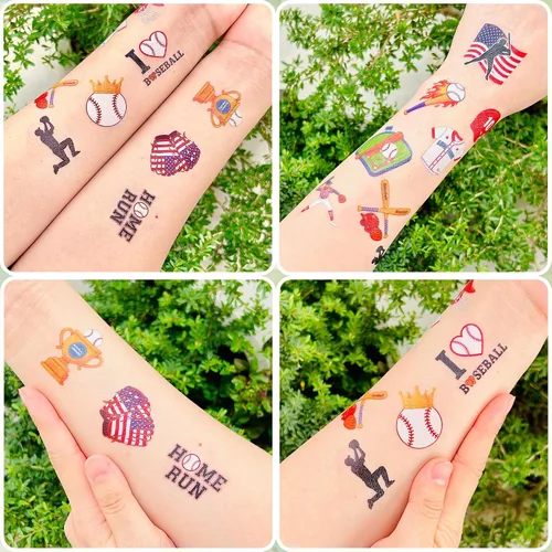 Vista 6 de 96 calcomanías de tatuajes temporales de béisbol, regalos de fiesta de cumpleaños de béisbol, decoración de fiesta de cumpleaños temática deportiva