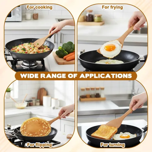 Vista 5 de 2 espátulas de madera para utensilios de cocina, espátula de madera de mango largo para utensilios de cocina antiadherentes, cuchara, espátula