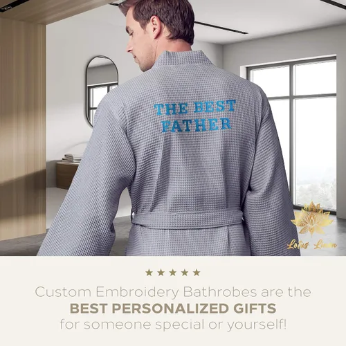 Vista 3 de Lotus Linen Bata de baño de algodón SPA para hombre, bata suave de lujo para hombre