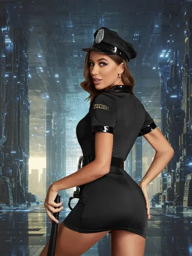 Vista 3 de JMwapar Women's Police Costume Sexy Halloween Costumes Dress up Police Set 5PCS Adult Cosplay Cop Uniforms Outfit for Women