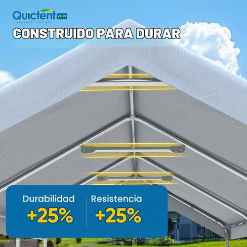 Vista 2 de Quictent Toldo de Cochera Resistente de 10x20 pies Carpa Galvanizada para Automóvil Refugio de Garaje al Aire Libre para Botes con Estructura
