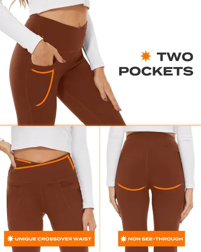 Vista 141 de TNNZEET Leggings acampanados negros para mujer, pantalones de yoga cruzados con bolsillos, corte de bota, leggings acampanados