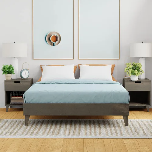Vista 16 de Plataforma moderna para cama - Diseño de madera maciza - Fabricado en Estados Unidos - Fácil de armar, Madera, almendra