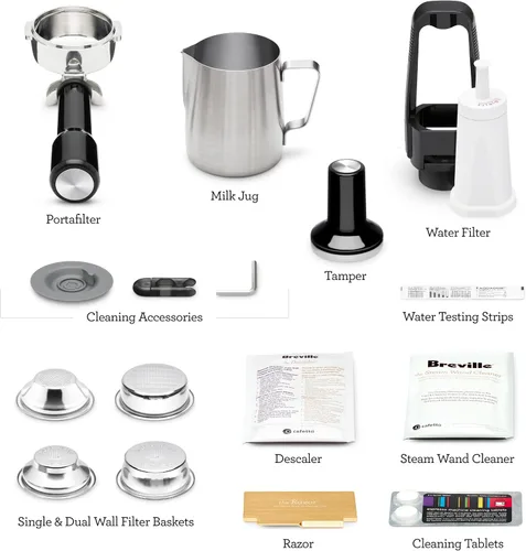 Vista 7 de Breville la Máquina de Café Espresso de Doble Caldera con Sistema de Calentamiento Dual de Leche, Máquina de Cappuccino y Latte para el Hogar Rojo