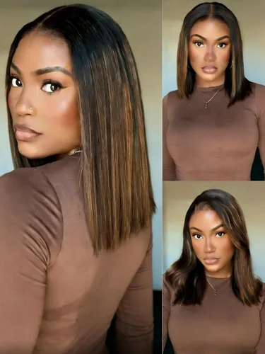 Vista 49 de KLAIYI Peluca de cabello humano con encaje frontal precortada 7x5, corte Bob en capas, corte romo, cordón sin pegamento, peluca predepilada