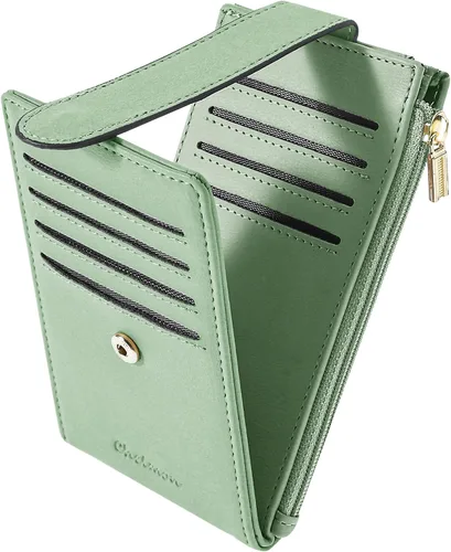 Vista 14 de Chelmon Cartera de mujer delgada con bloqueo RFID, billetera plegable con varios compartimientos para tarjetas con bolsillo con cremallera, Beige