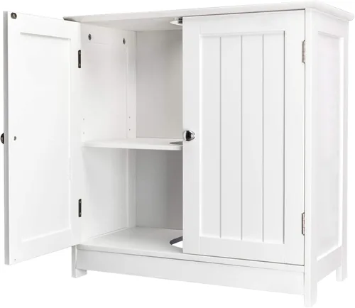 Vista 6 de Armario de tocador para baño debajo del fregadero, gabinete de almacenamiento con pedestal independiente con 2 puertas y estantes, moderno