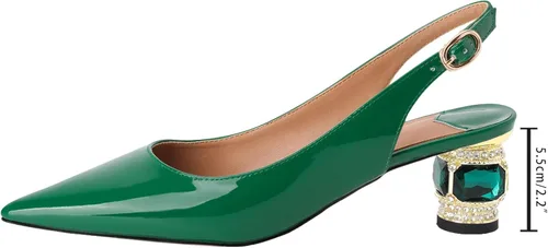 Vista 4 de MIRAAZZURRA Zapatos de tacón alto para mujer, tacones gruesos de cristal, espalda cruzada, sexy, puntiaguda, zapatos de boda para mujer, zapatos