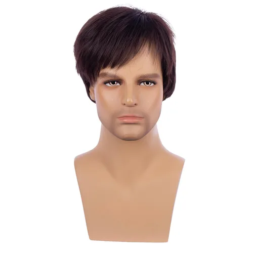 Vista 2 de Peluca marrón oscuro para niños, peluca recta corta con flequillo