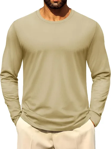 Vista 24 de Cotrasen - Camisetas básicas de manga larga para hombre, de algodón, con cuello redondo, transpirables, suaves y casuales