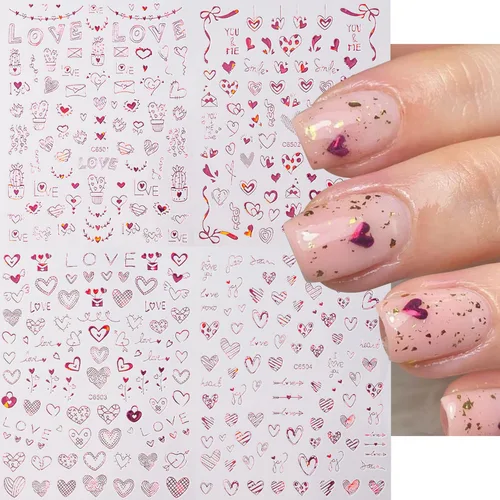 Vista 9 de GRITOSE Calcomanías de uñas para el día de San Valentín, 6 hojas de calcomanías autoadhesivas para decoración de uñas, diseño negro para besar