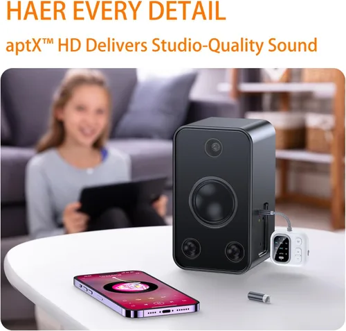 Vista 6 de Adaptador Bluetooth 5.3 para avión, compatible con 2 auriculares inalámbricos duales, aptX Adaptive 0.138 in AUX Jack Transmisor de audio