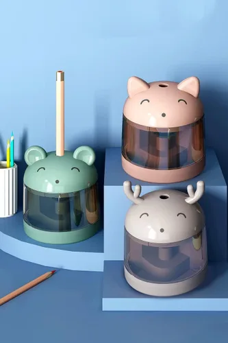 Vista 3 de Aoakva Kawaii - Sacapuntas eléctrico de dibujos animados con 3 orejas pequeñas de dibujos animados, adorable para estudiantes y estudiantes (verde)
