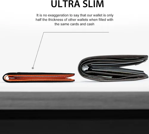 Vista 2 de GSOIAX Cartera delgada para hombre, con bloqueo RFID, billetera plegable de fibra de carbono, bolsillo frontal, con 11 tarjeteros, cartera