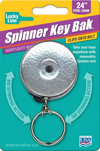 Vista 6 de Lucky Line Spinner Key Bak - Carrete de llaves resistente con retractor de acero vinculado de 24 pulgadas y rotación de 360 grados, cinturón cromado
