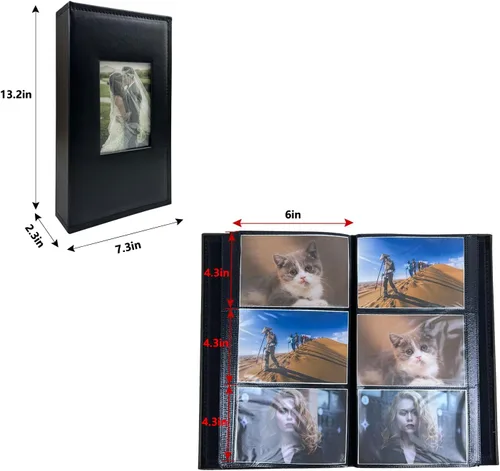 Vista 4 de Álbum de fotos de 4 x 6 pulgadas para 300 fotos, cubierta de piel sintética para álbumes de bodas, álbumes de fotos familiares, bolsillo