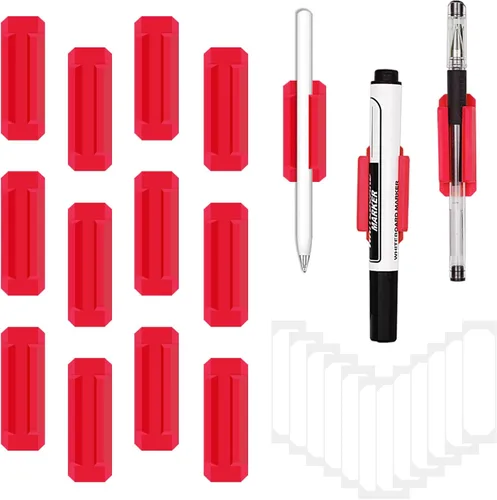 Vista 10 de Paquete de 12 soportes para bolígrafos para escritorio, portalápices de silicona con 12 calcomanías adhesivas adicionales, soporte adhesivo