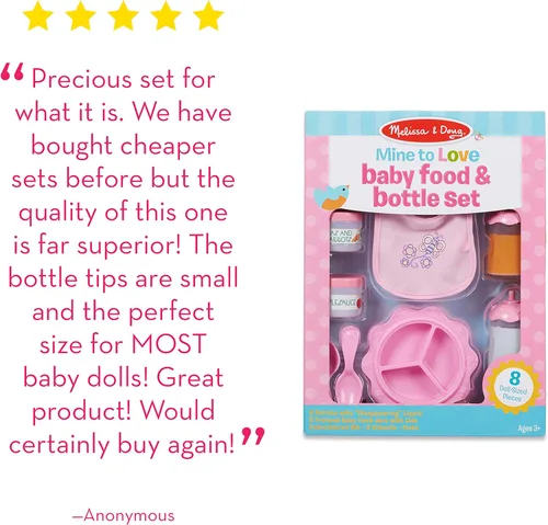 Vista 5 de melissa & doug Mine a Love tiempo para comer muñeca Accesorios Conjunto de alimentación, Versión estándar, 1, Rosado