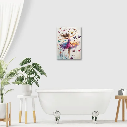 Vista 8 de Olivine Arte de Pared de Bailarina, Imágenes de Ballet de Mariposa Decoración de Pared, Impresiones Coloridas en Lienzo de Bailarina, Pintura
