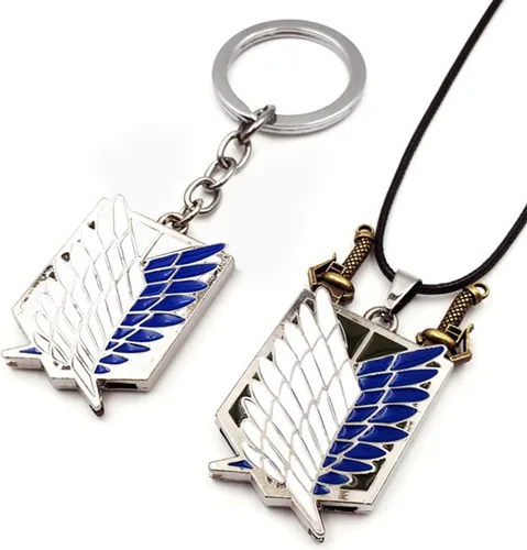 Vista 3 de AOT 4PCS Necklace & Keychain Wings Of Liberty Cosplay Anime Eren Gift for Kid Girls Teens Men Women