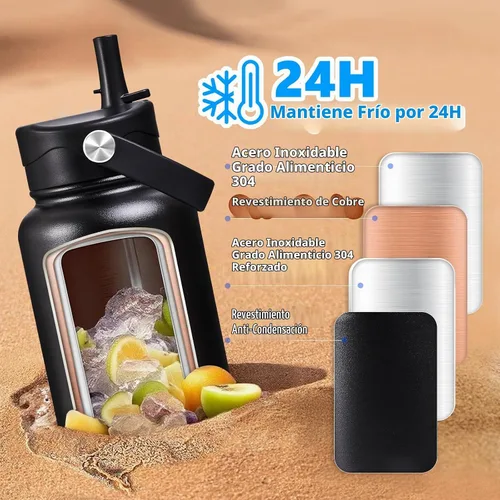 Vista 2 de Insulated Water Bottle with Lid & Boot & Stickers, 32 oz Negro