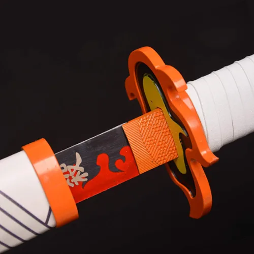 Vista 4 de Sword fort - Katana de acero al carbono de metal real, espada Katana de RengokuTanjiroInosuke de anime Demon Slayer, alrededor de 41 pulgadas