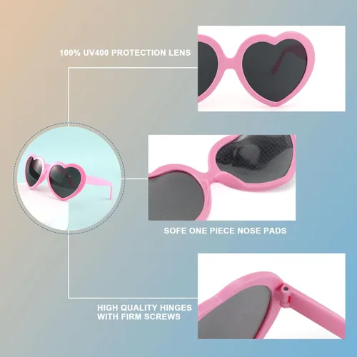 Vista 4 de FEISEDY Gafas de sol con forma de corazón para mujer efecto de corazón difracción de amor para fiesta regalo para niños